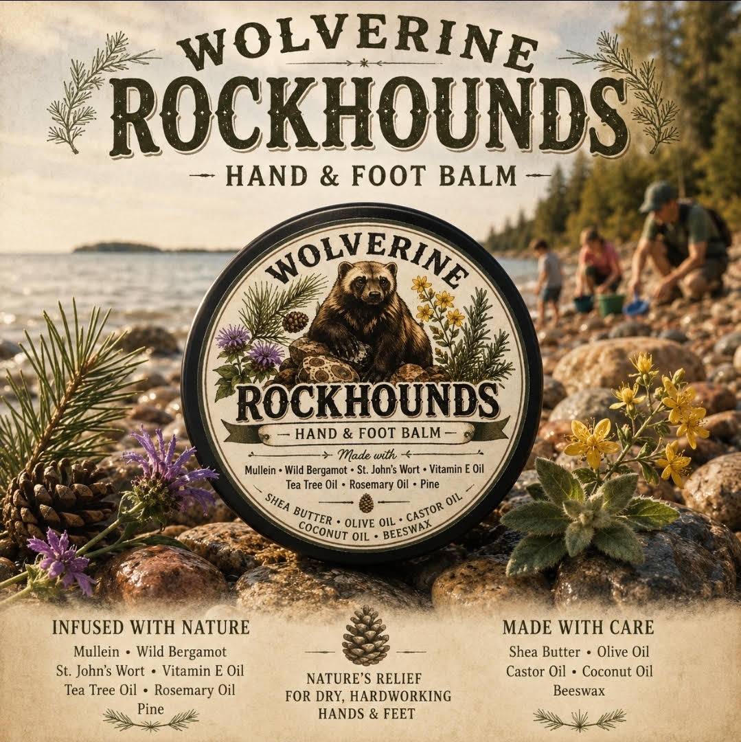 Rockhounds Hand and Foot Balm. Soothing and Repairing with All Natural hand selected ingredients.